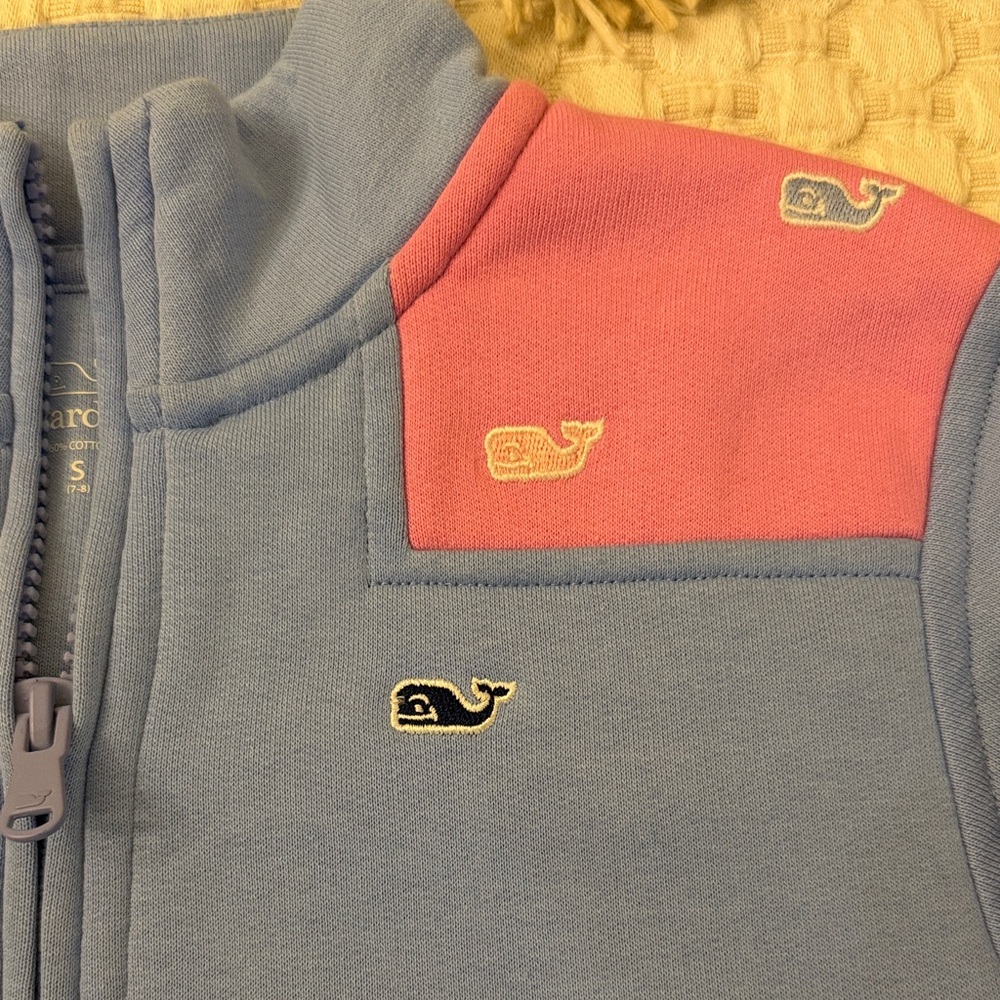 Vineyard Vines Blue and Pink Kids Quarter-Zip Sweatshirt - Picture 2 of 6